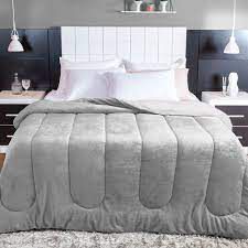 Coberdrom Dupla Face Com Sherpa Liso Queen 2,20mx2,40m Cinza