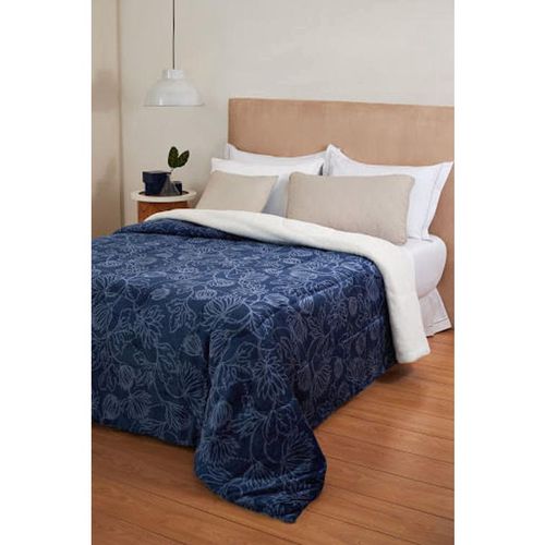 Cobertor Fleece Dupla Face Queen 2,40mx2,60m Azul Lepper