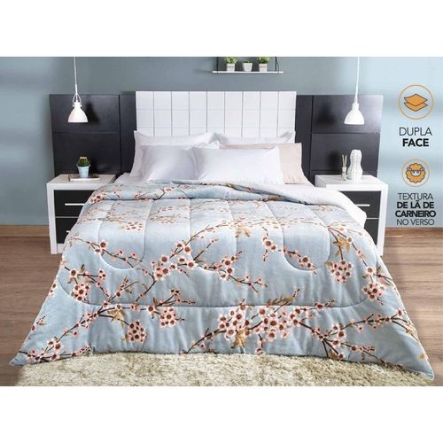 COBERDROM FLEECE DUPLA FACE CASAL AZUL FLORAL 200mX2,20m