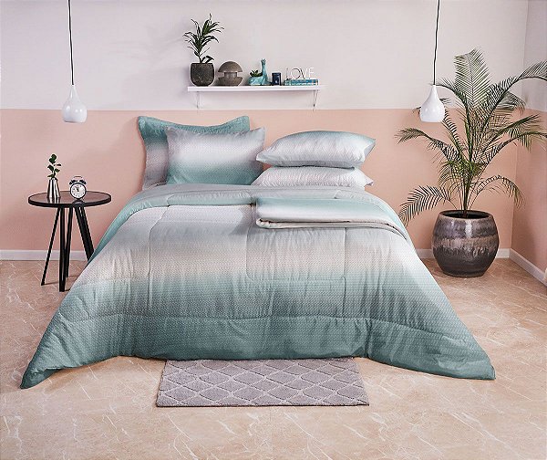 Jogo De Cama Queen 100% Poliester Com 4 Peças Verde