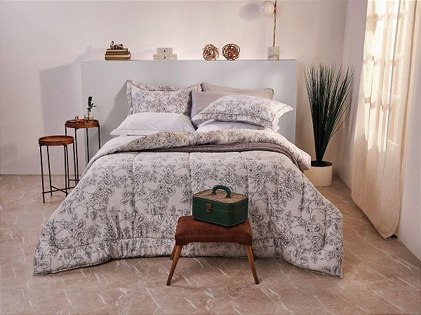 Jogo De Cama Queen 100% Algodão 4 Peças Cinza