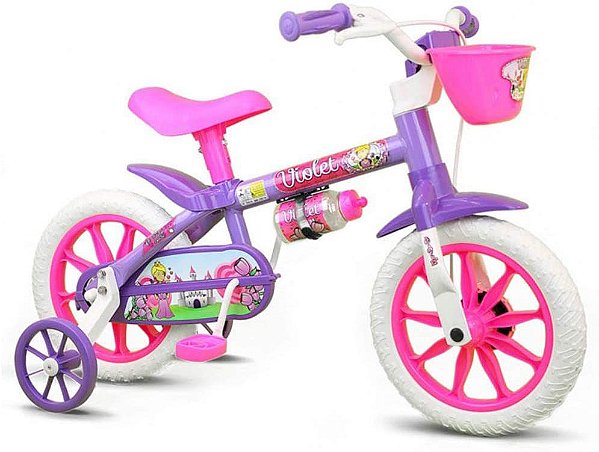 Bicicleta Aro 12 Feminina Nathor Violet Com Rodinha de Apoio