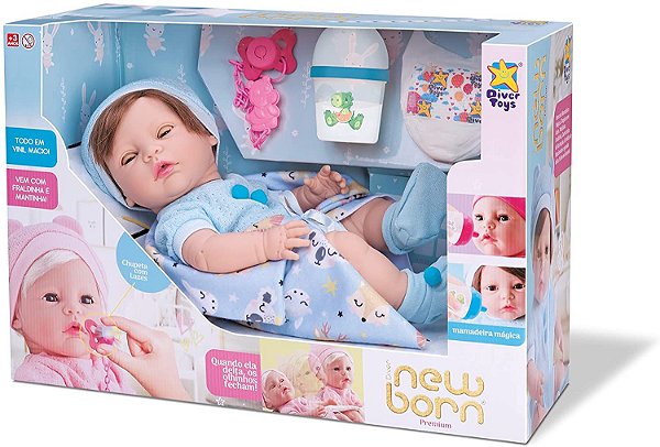 Boneca New Born Diver Premium Menino Com Cabelo - Divertoys