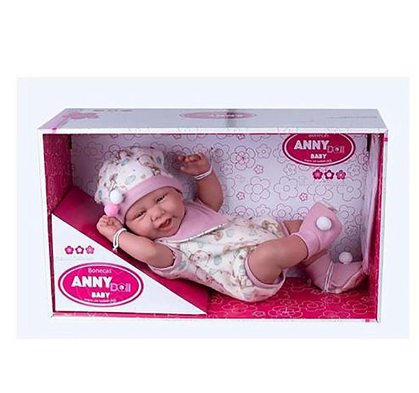 Boneca Anny Doll Baby Menina Reborn Macacão Babador Cor:1