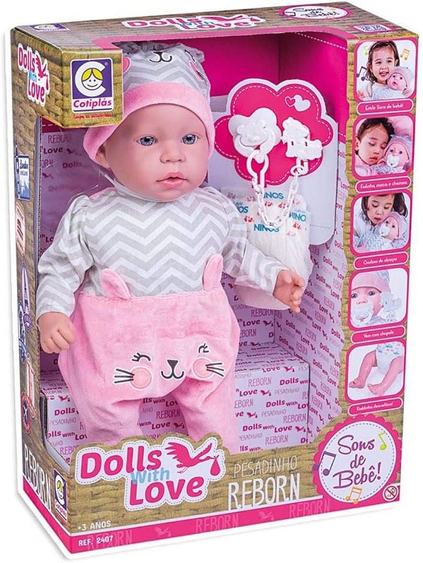 Boneca Bebê Reborn Anny Doll Baby com Macacão - Cotiplás