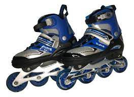 Patins De 4 Rodas Azul Com Capacete - 35 Ao 38