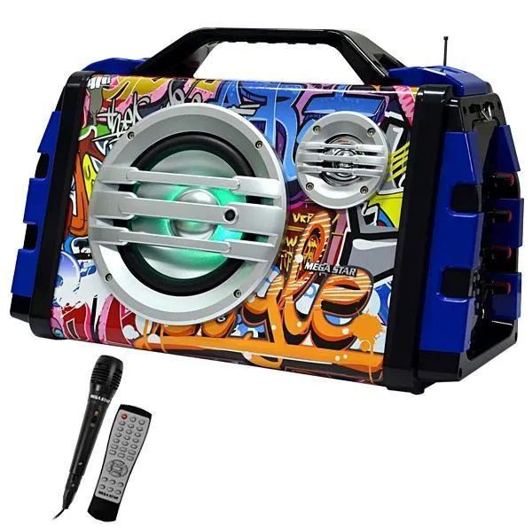 Caixa Karaoke Bluetooth/usb/fm Microfone Azul HY-K98BT