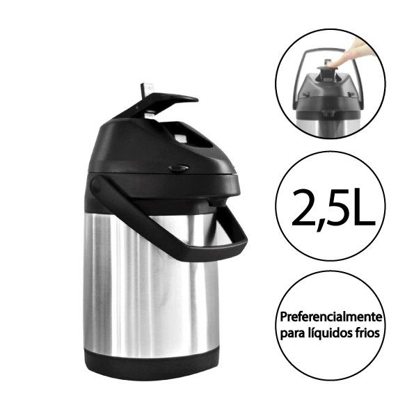 Garrafa Térmica Inox 2,5Litros Bebidas Aguá Chimarrão Tereré
