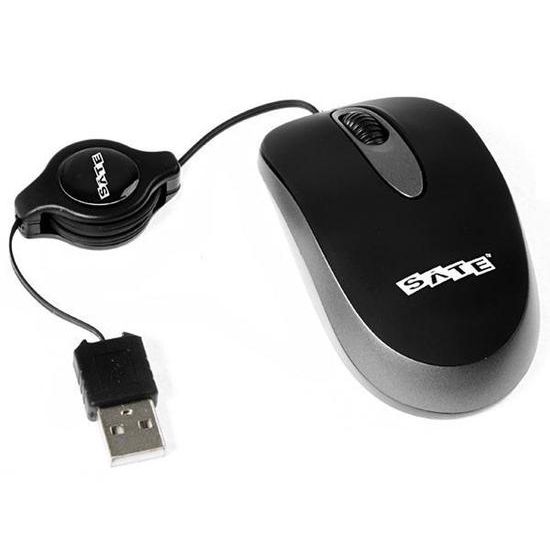 Mouse Optico Com Fio Retratil Satellite A 80 Preto Cinza