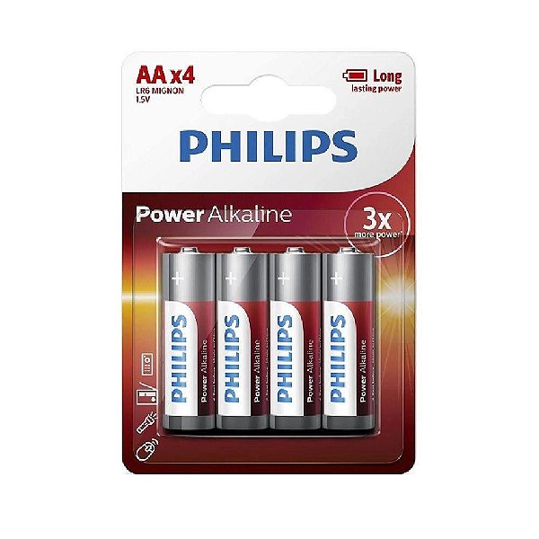 Pilhas Aa Alcalina Long Lasting Power Philips 4 Unidade