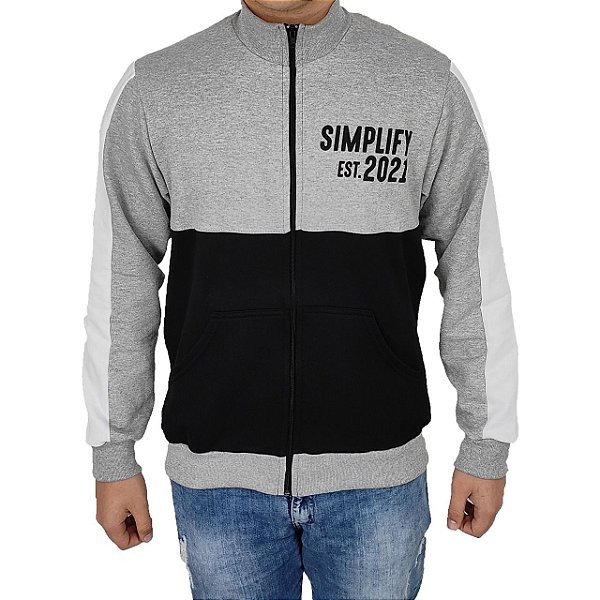 Jaqueta De Moletom Com Ziper Adulto Cinza E Preto Yellowl P