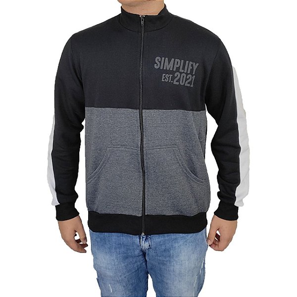 Jaqueta De Moletom Com Ziper Adulto Preto e Cinza Yellowl P