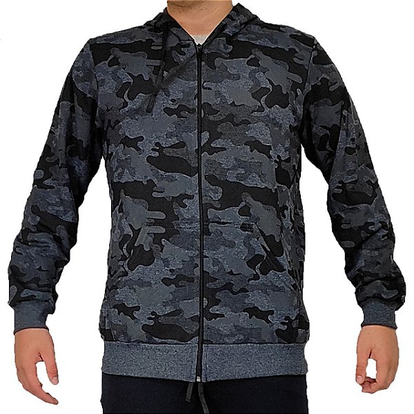 Jaqueta De Moletom Com Ziper Adulto Camuflada Preto Yellowl P