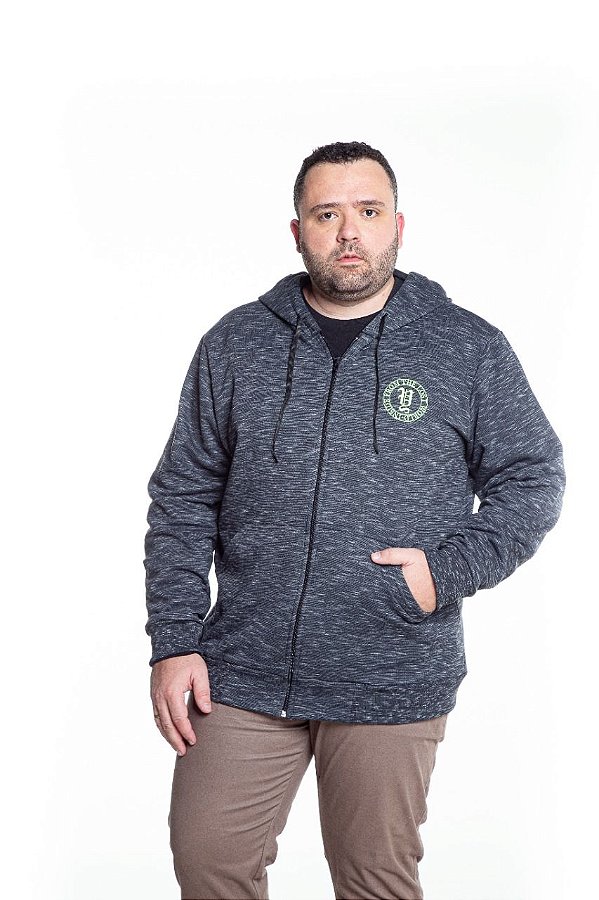 Jaqueta De Moletom Com Ziper Adulto Azul Mescla Yellowl P