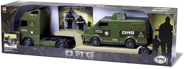Caminhão Plataforma 82cm + Carro Comandos C/ Soldados - Omg