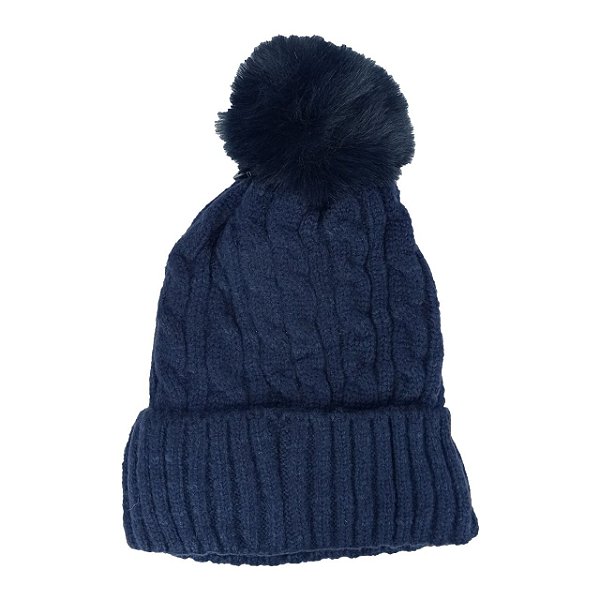 Touca Feminina Forrada Com pompom Gorro de inverno Azul