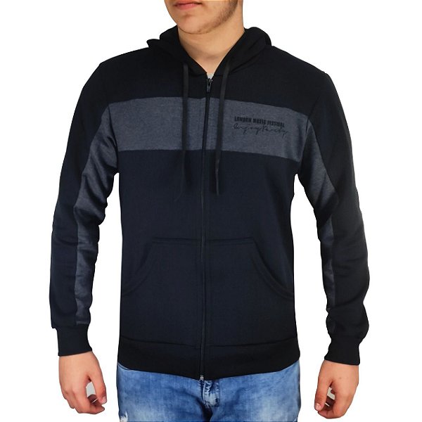 Jaqueta De Moletom Com Ziper Adulto Preto e CinzaYellowl M