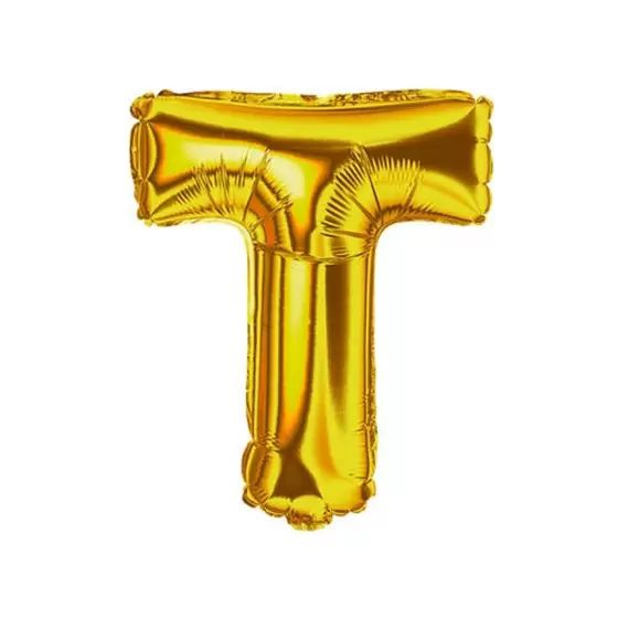 BALÃO METALICO 40CM LETRA T DOURADO NEOTRENTINA