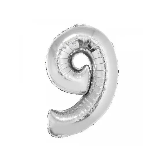 BALÃO METALICO 40CM NUMERO 9 PRATA  NEOTRENTINA