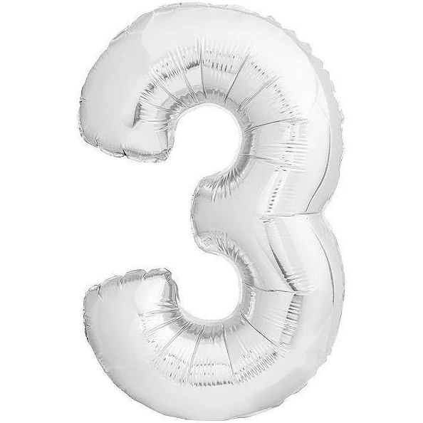 BALÃO METALICO 40CM NUMERO 3 PRATA NEOTRENTINA