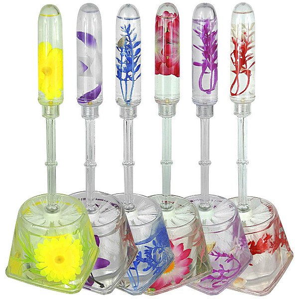 Escova Sanitária Acrílico Limpar Vaso Com Suporte Estampado