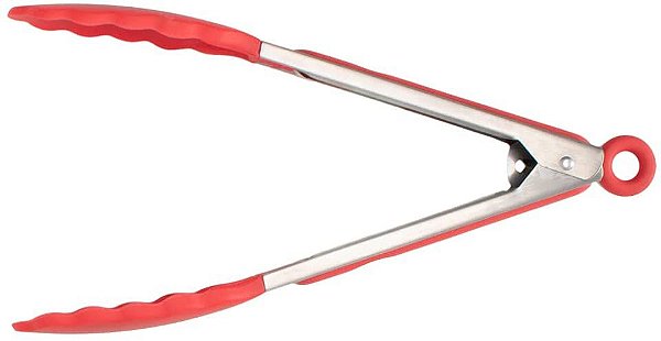 Pinça Pegador De Silicone Inox Salada Carne Churrasco 30cm