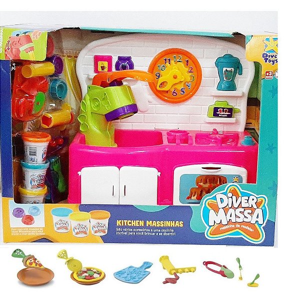 Cozinha Com Massinha De Modelar 13 Acessorios Divertoys Rosa