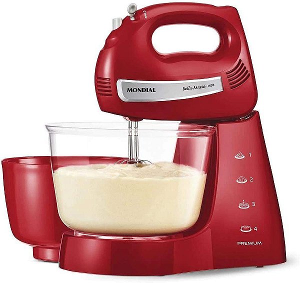 Batedeira Mondial Bella Massa Inox Red B-29, 4 Velocidades, Vermelha - 110V