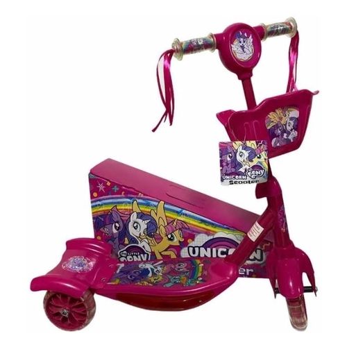 Patinete Infantil 03 Rodas Com Cesta, Musica e Luz Poney