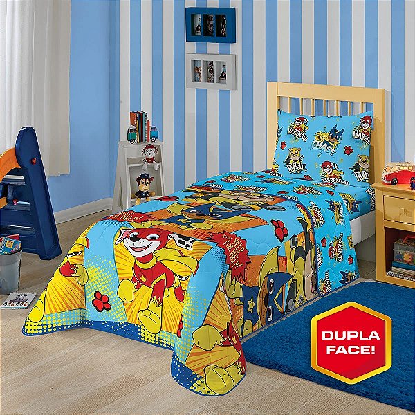 Edredom Dupla Face Patrulha Canina Azul Microfibra Lepper