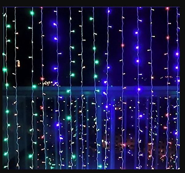 PISCA PISCA CORTINA COLORIDA COM 8 FUNÇÃO 300 LEDS