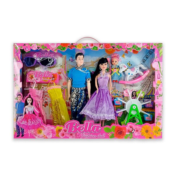 BONECA BELLA COM FAMILIA NO PARQUE DE DIVERSAO E ACESSORIOS