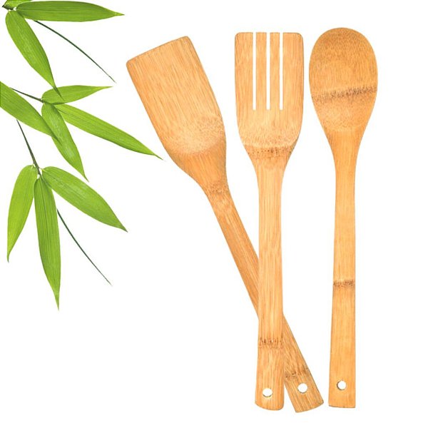 KIT DE TALHERES DE BAMBU 3 PECAS