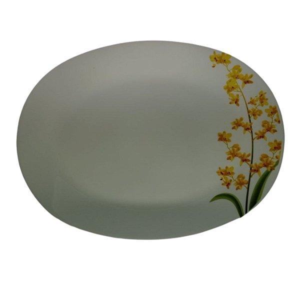 Travessa de Vidro Oval Decorada 32x24x5cm