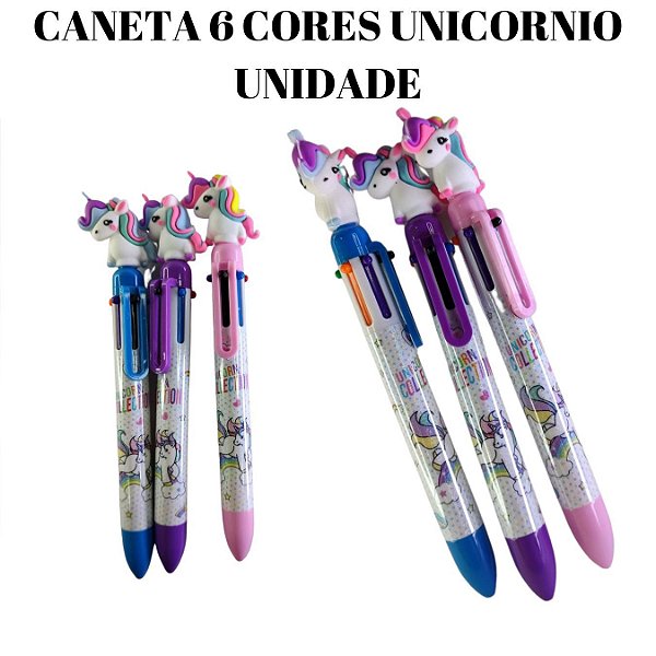 CANETA 6 CORES UNICORNIO UNIDADE