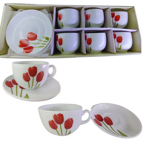 JOGO DE XICARAS 12 PECAS DECORADA