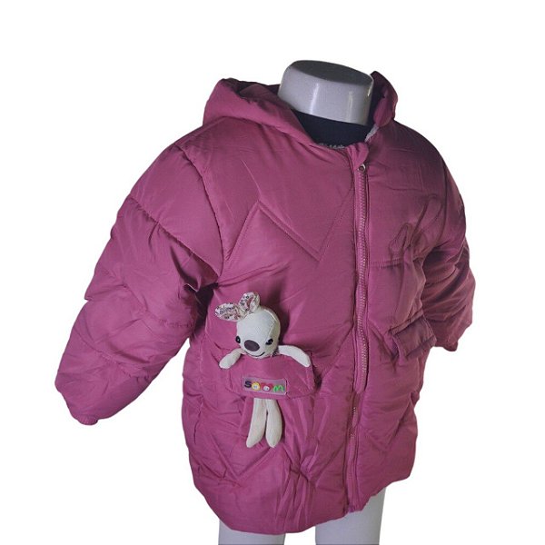 Jaqueta Puffer Infantil Femenina impermeavel Com Coelinho 2 à 5 anos