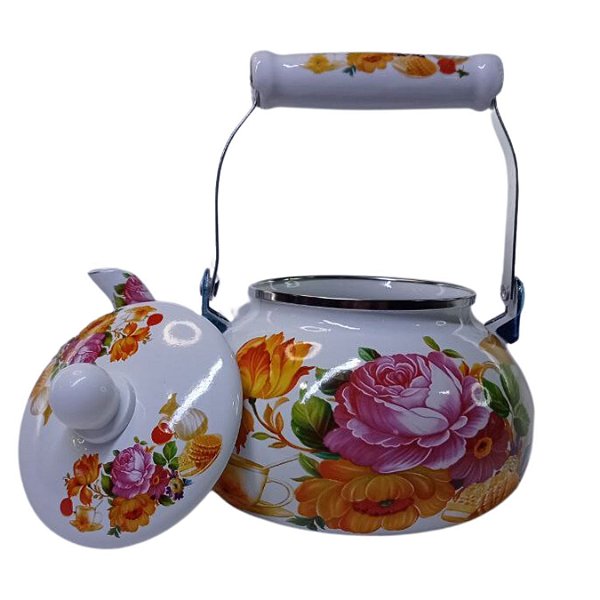 Chaleira Esmaltada 2,5 Litros Flores e Waffle