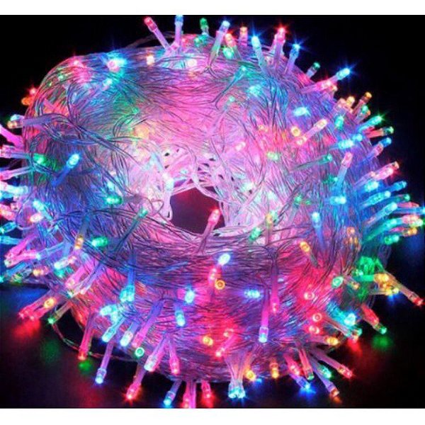 Pisca Pisca Luz De Natal 100L 4,2m Colorido 127V Fio Branco