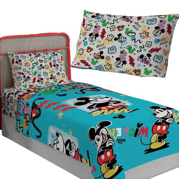 JOGO DE CAMA INFANTIL 3 PECAS MICKEY SOLTEIRO MICROFIBRA