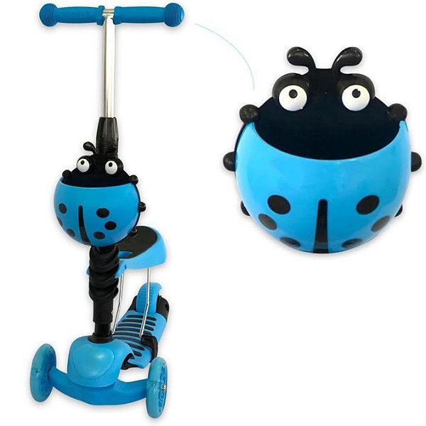 PATINETE INFANTIL 3 RODA 3EM1 JOANINHA  CESTO E LUZ Cor:Azul