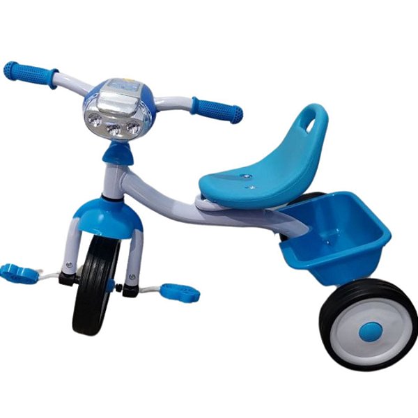 Triciclo infantil pedal com som e luz suporta 25 kg Cor:Azul