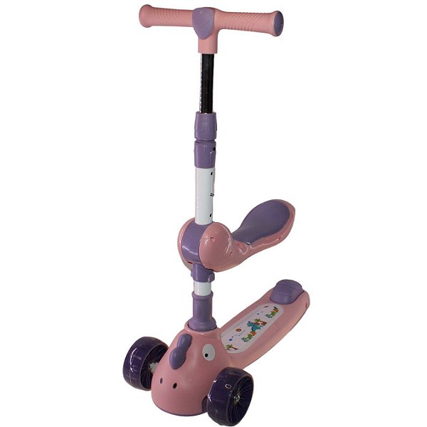 Patinete Inf 2 Em 1 Com Assento e Luz LED Som forte Cor:Rosa