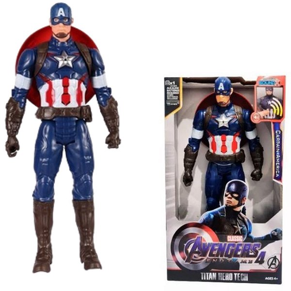 Boneco 30cm articulado com som, led Personag:Capitão America