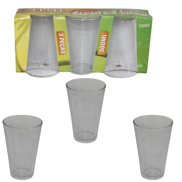 Jogo com 03 copos vidro 300ml liso ref elv1064 Elite