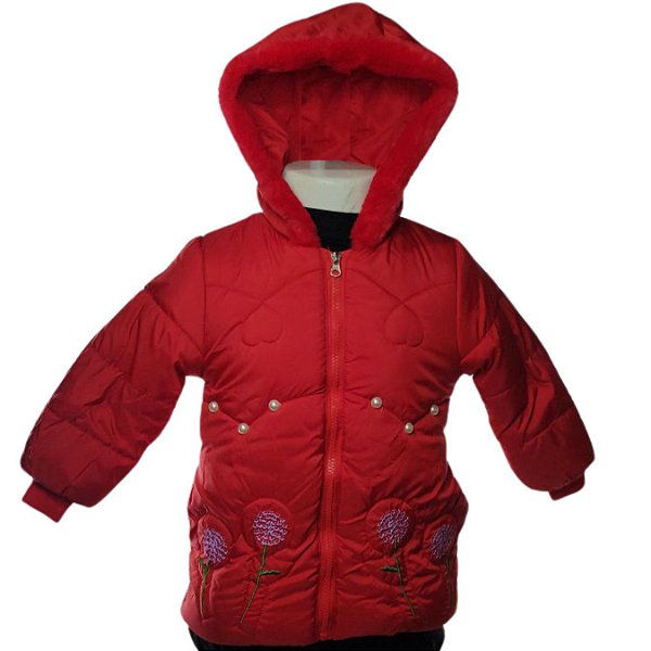 Jaqueta nylon Infant. Florzinha Cor:Vermelho;Tam:2-3 Anos