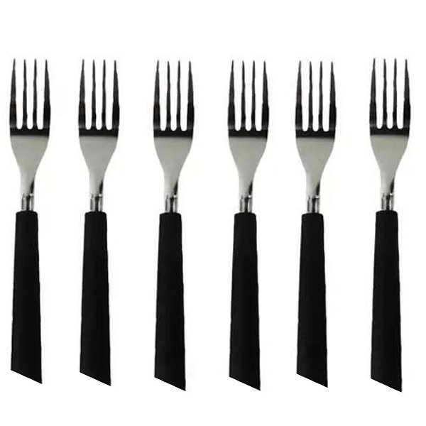 GARFO JANTAR CABO DE PLASTICO 6UN PRETO