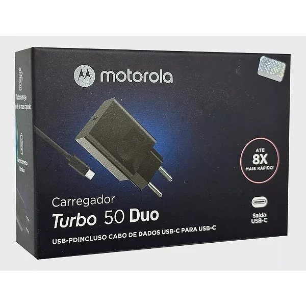 Carregador Motorola Turbo 50 Duo Usb-C Com Cabo Original