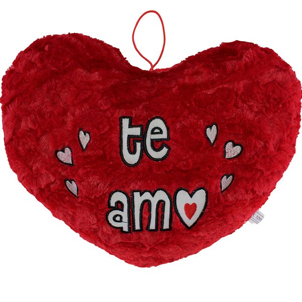 Coração De Pelúcia Bordado Te Amo Vermelho 40cm antialérgico