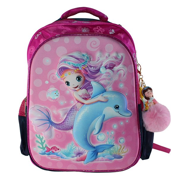 Mochila Escolar Infantil 3D Alto Relevo Personagem:Sereia